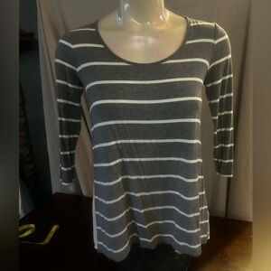 Cynthia Rowley Charcoal and Cream Striped 3/4 length Sleeve Top
